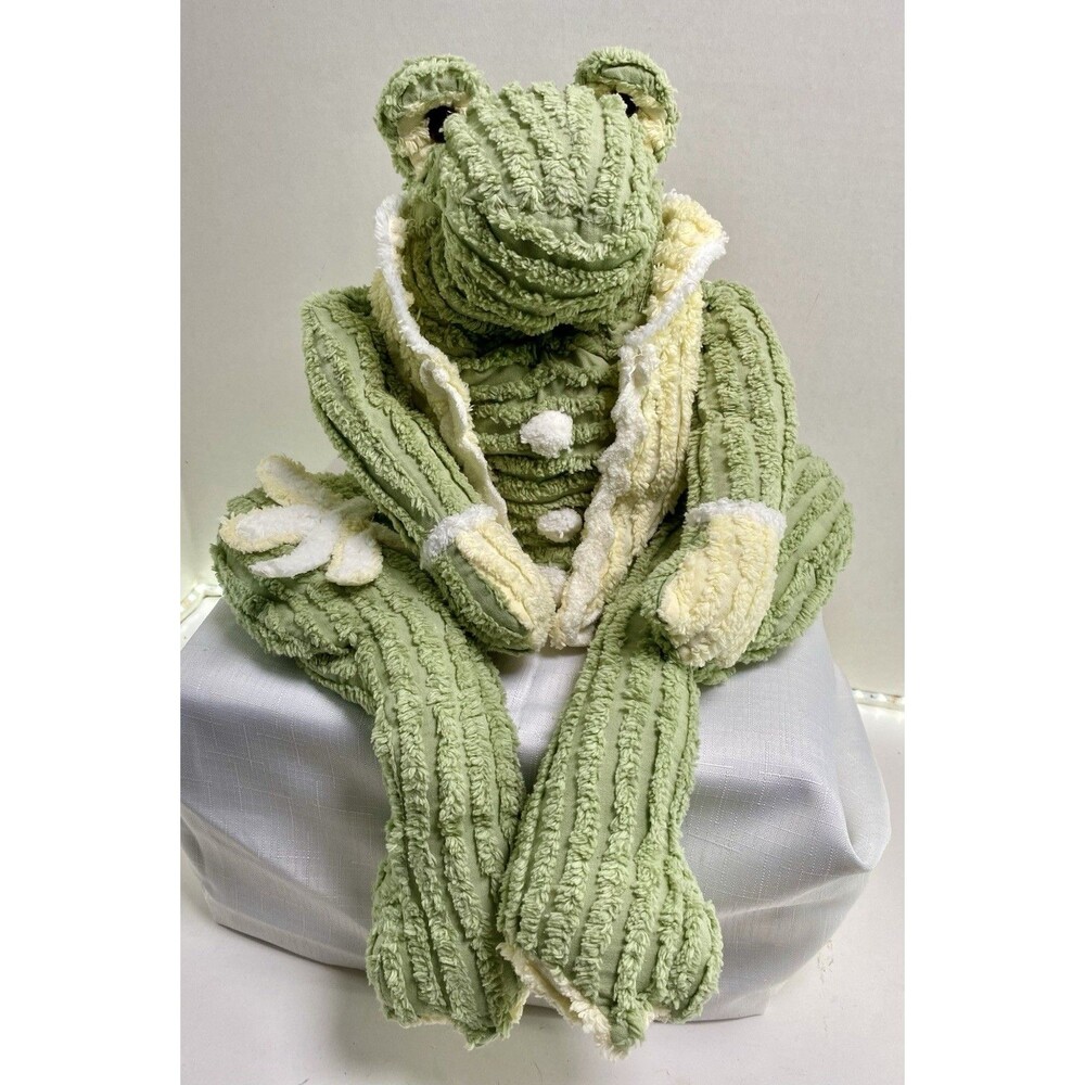 Chenille Green Frog Plush Stuffed Animal Prim 22" Artist Initials Country VTG